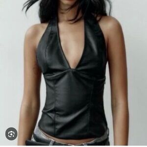 Zara faux leather Black Halter Top. Size L. Excellent  condition. Flattering